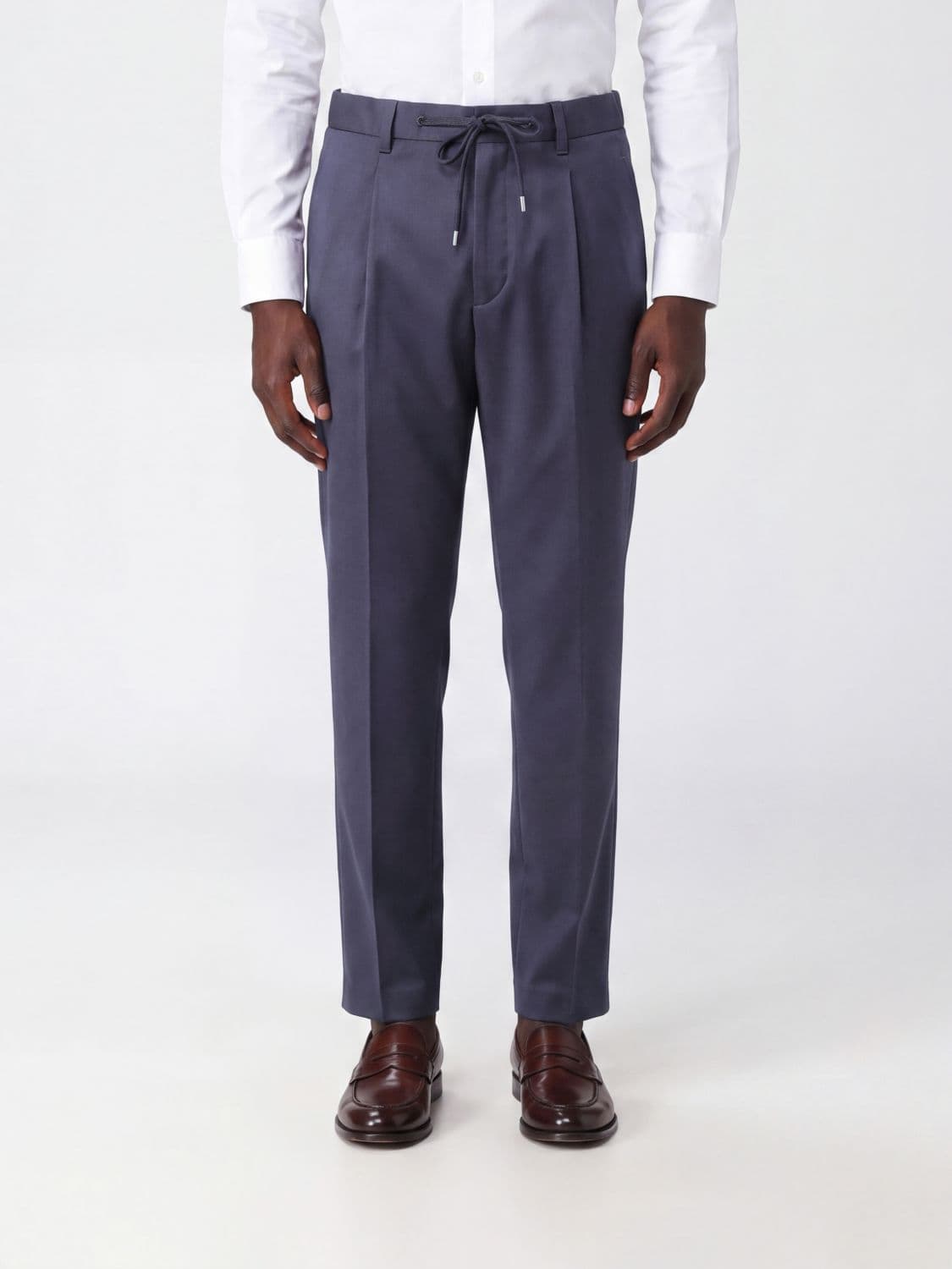 Herno Slim Fit Cotton Trousers with Drawstring Waist and Belt Loops