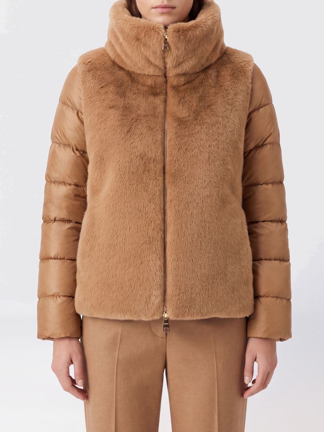 Herno Quilted Technical Fabric Short Down Jacket with High Neck and Zip