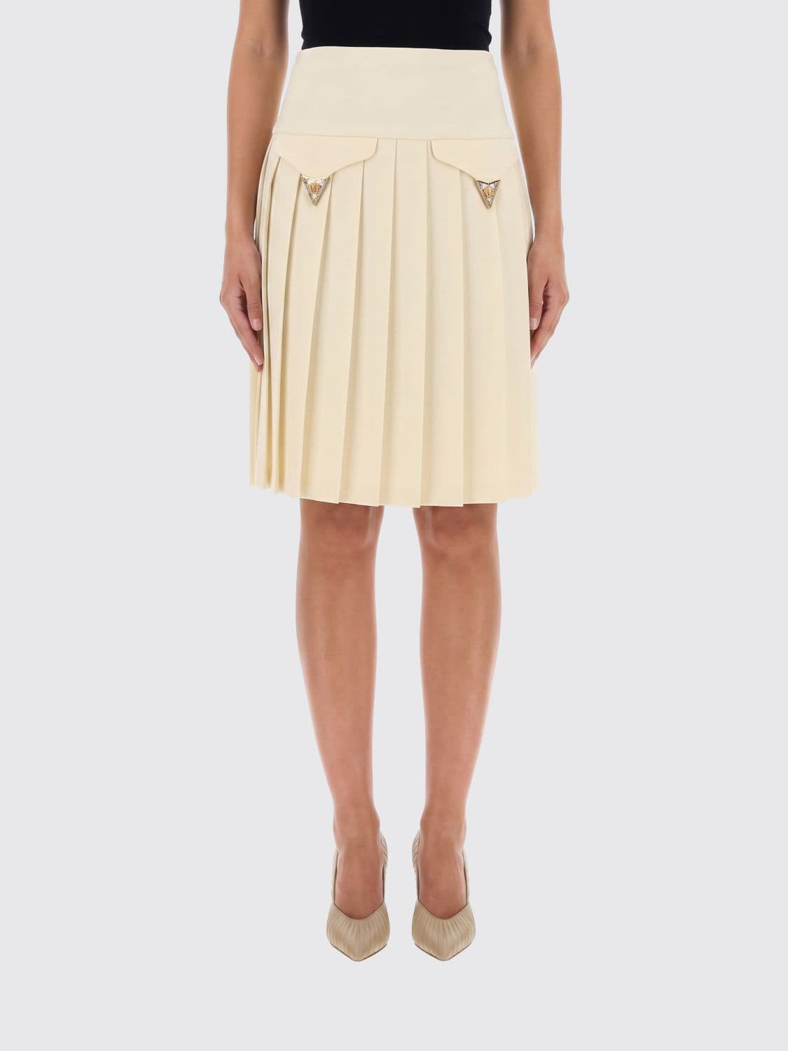 Versace High-Waisted Pleated Mini Skirt in Viscose with Flap Pockets
