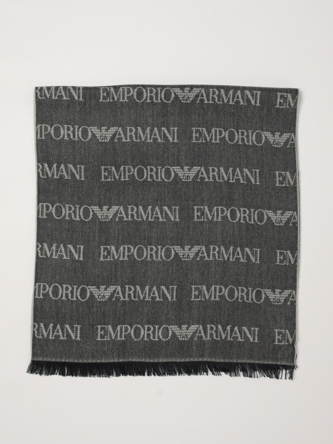 Emporio Armani Virgin Wool Blend Scarf with Jacquard Logo Pattern · OS