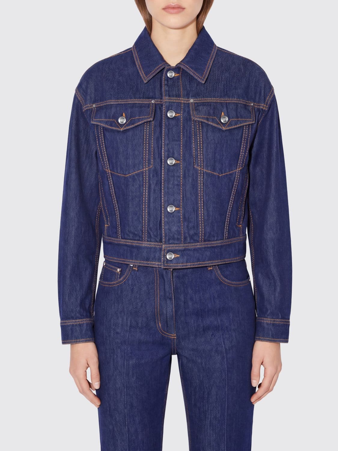 Versace Cotton Denim Jacket with Contrast Stitching and Patch Pockets