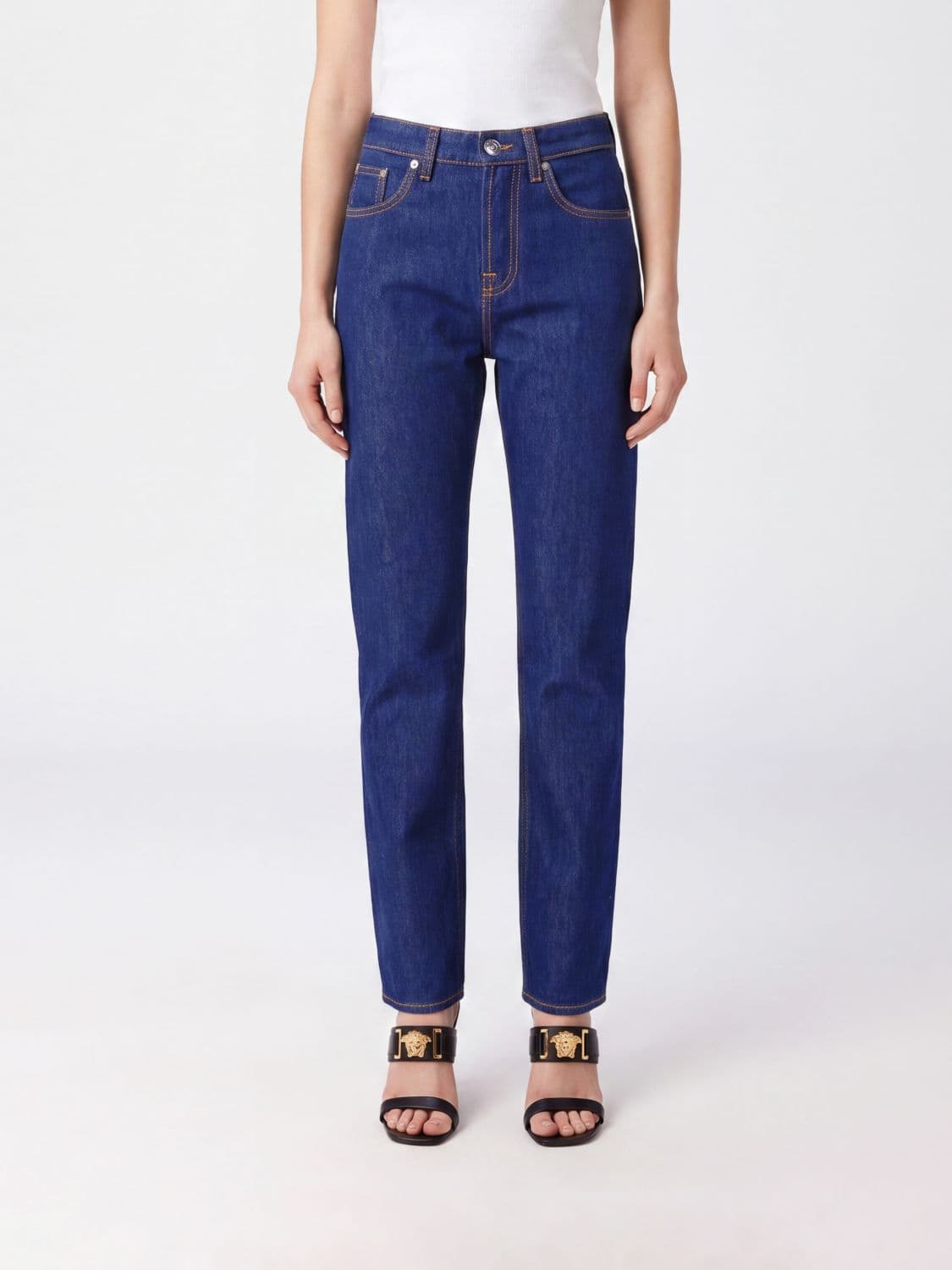 Versace High-Waisted Skinny Jeans in Blue Cotton Denim