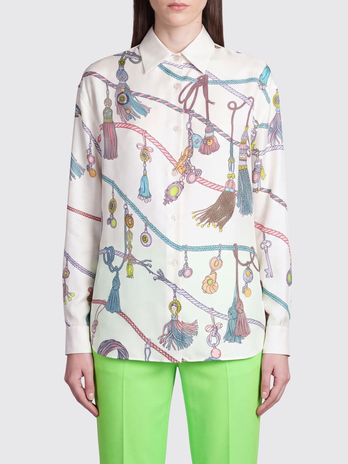 Versace Long-Sleeved Shirt in Pure Silk with a Graphic Print