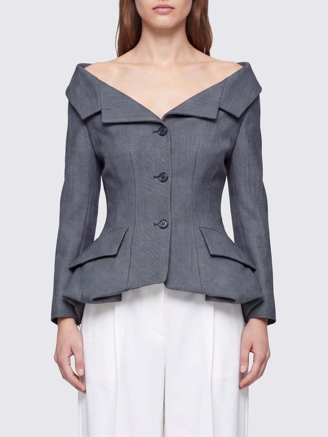 Magda Butrym Cropped Virgin Wool Corset Blazer with Peak Lapels