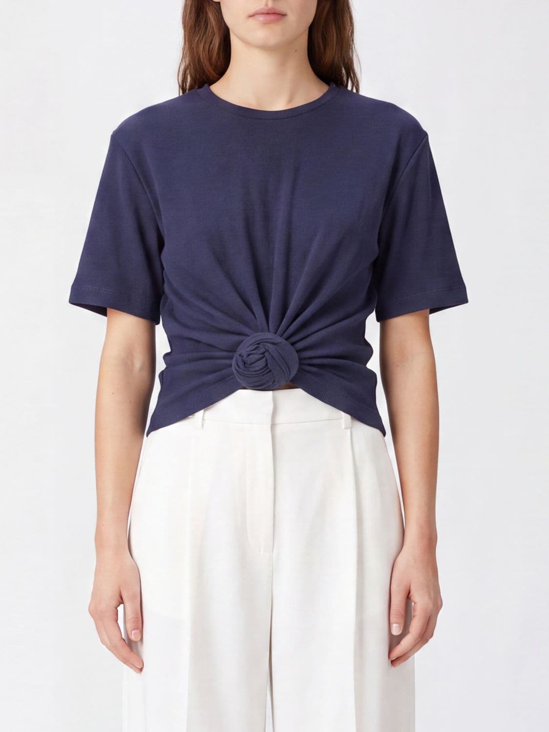 Magda Butrym Stretch-Cotton T-shirt with Flower Appliqué and Tie-Hem