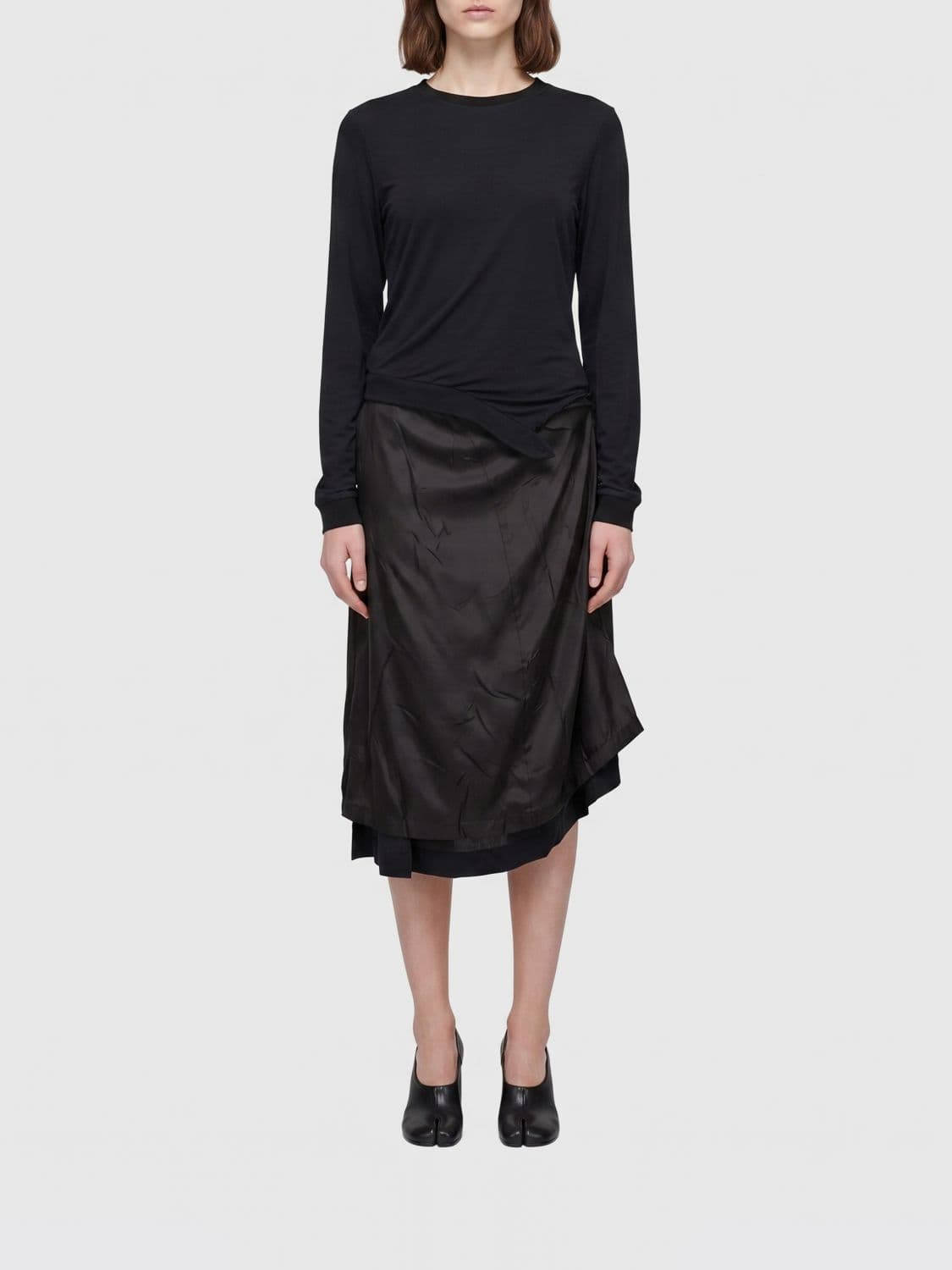 Maison Margiela Asymmetric Midi Dress in Cupro with Four Stitches