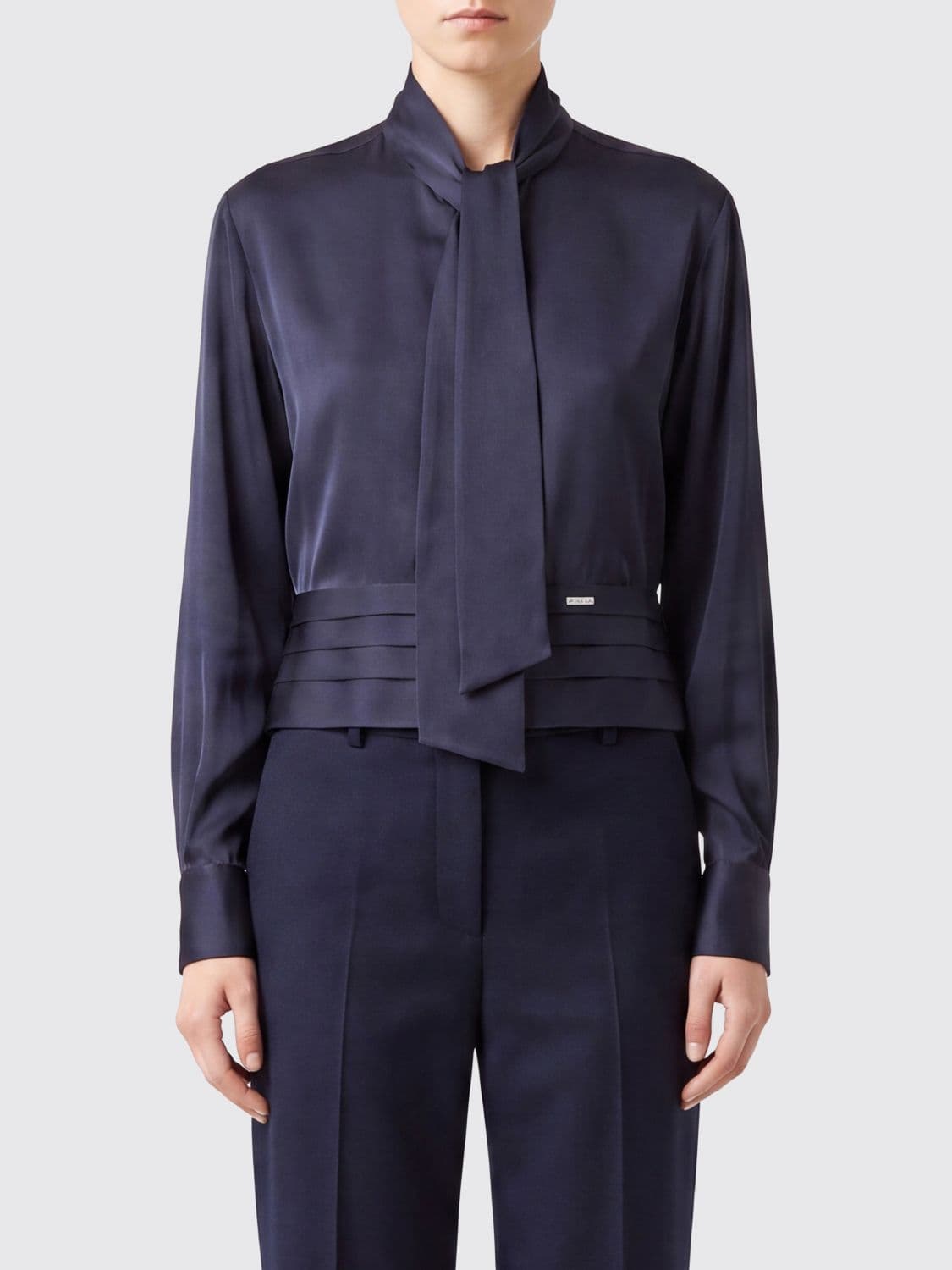 Dsquared2 Stretch Silk Blouse with Pussy-Bow Collar and Concealed Fastening