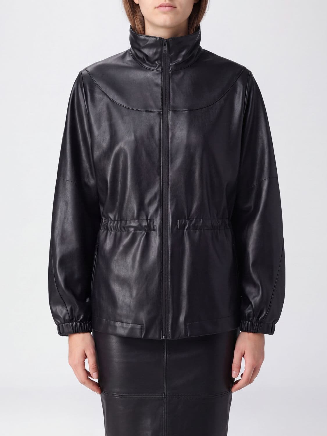 Givenchy Cropped Lambskin Nappa Leather Jacket with High Neck and Drawstring Waist · 38