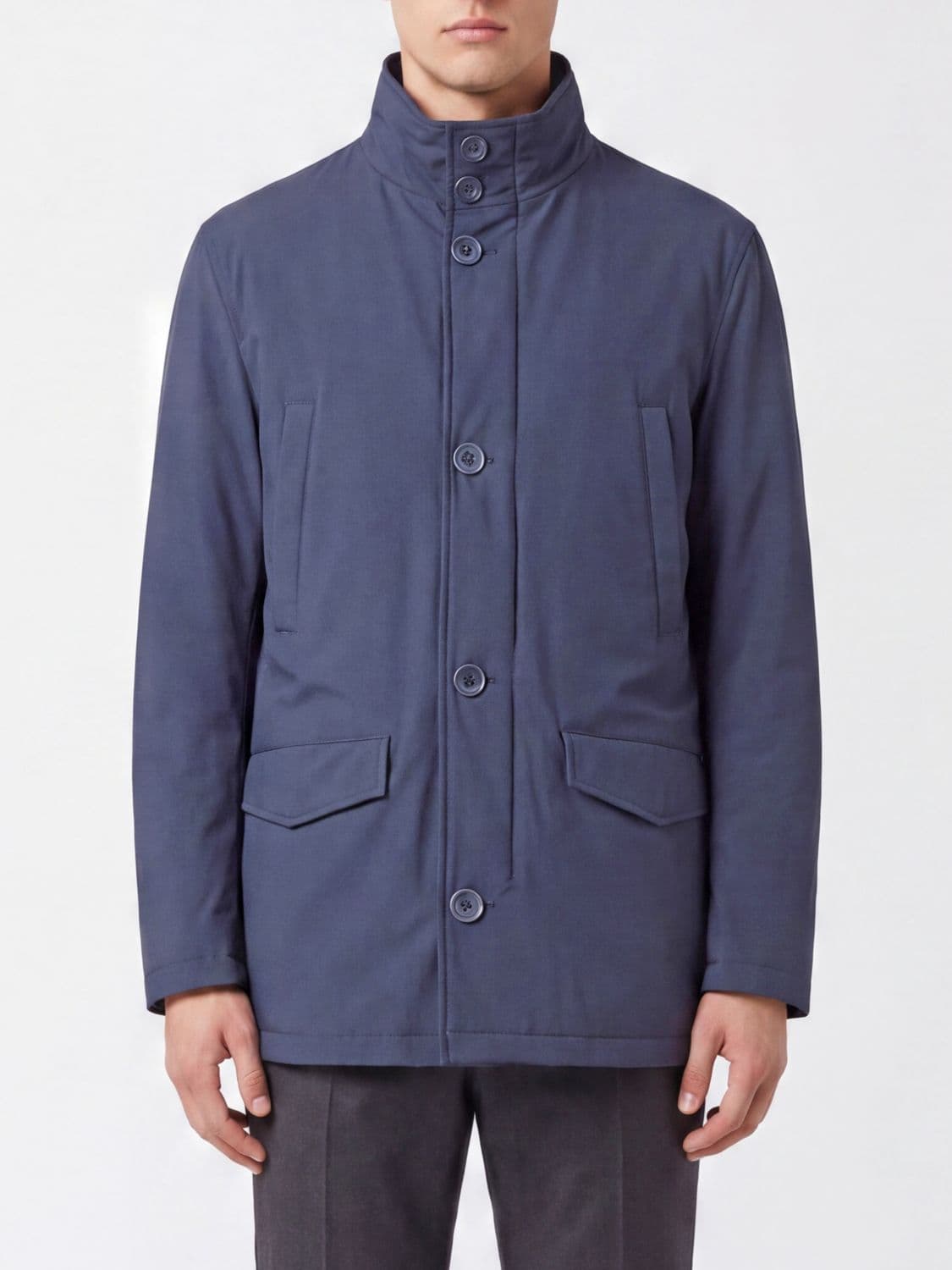 Herno Water-Repellent Technical Fabric Windbreaker Jacket with High Collar