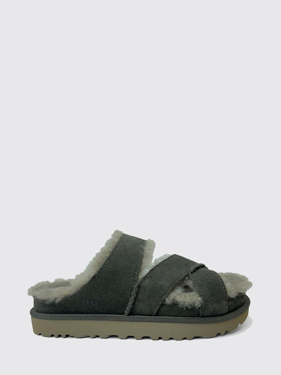 Ugg Greenport Cross Strap Suede Sandals with Wool Lining and Low Heel