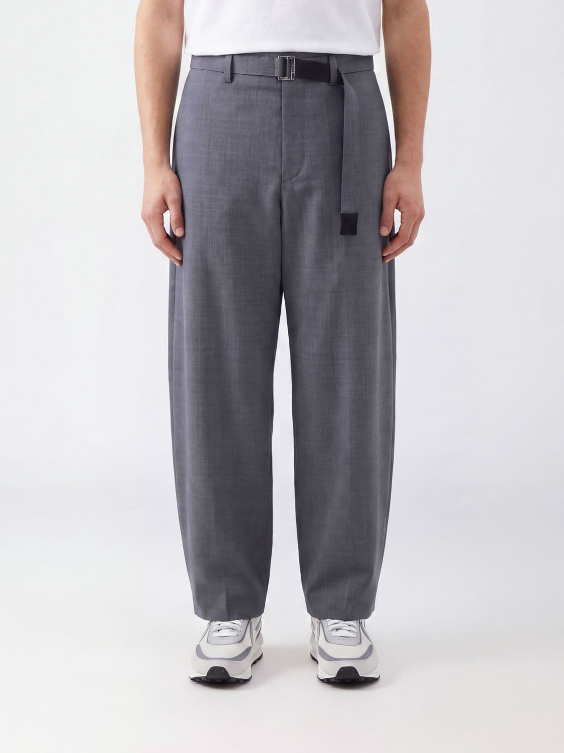 Sacai Wide-Leg Wool Blend Trousers with Adjustable Waist Belt