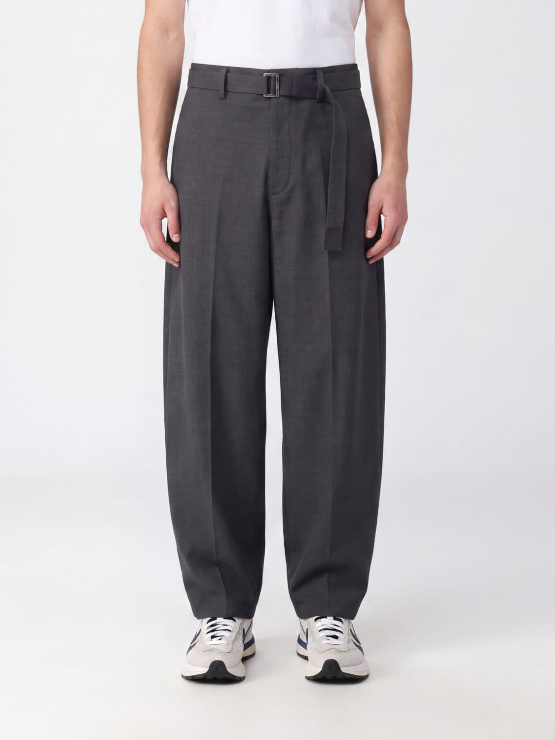 Sacai Wide-Leg Wool Blend Trousers with Adjustable Waist Belt