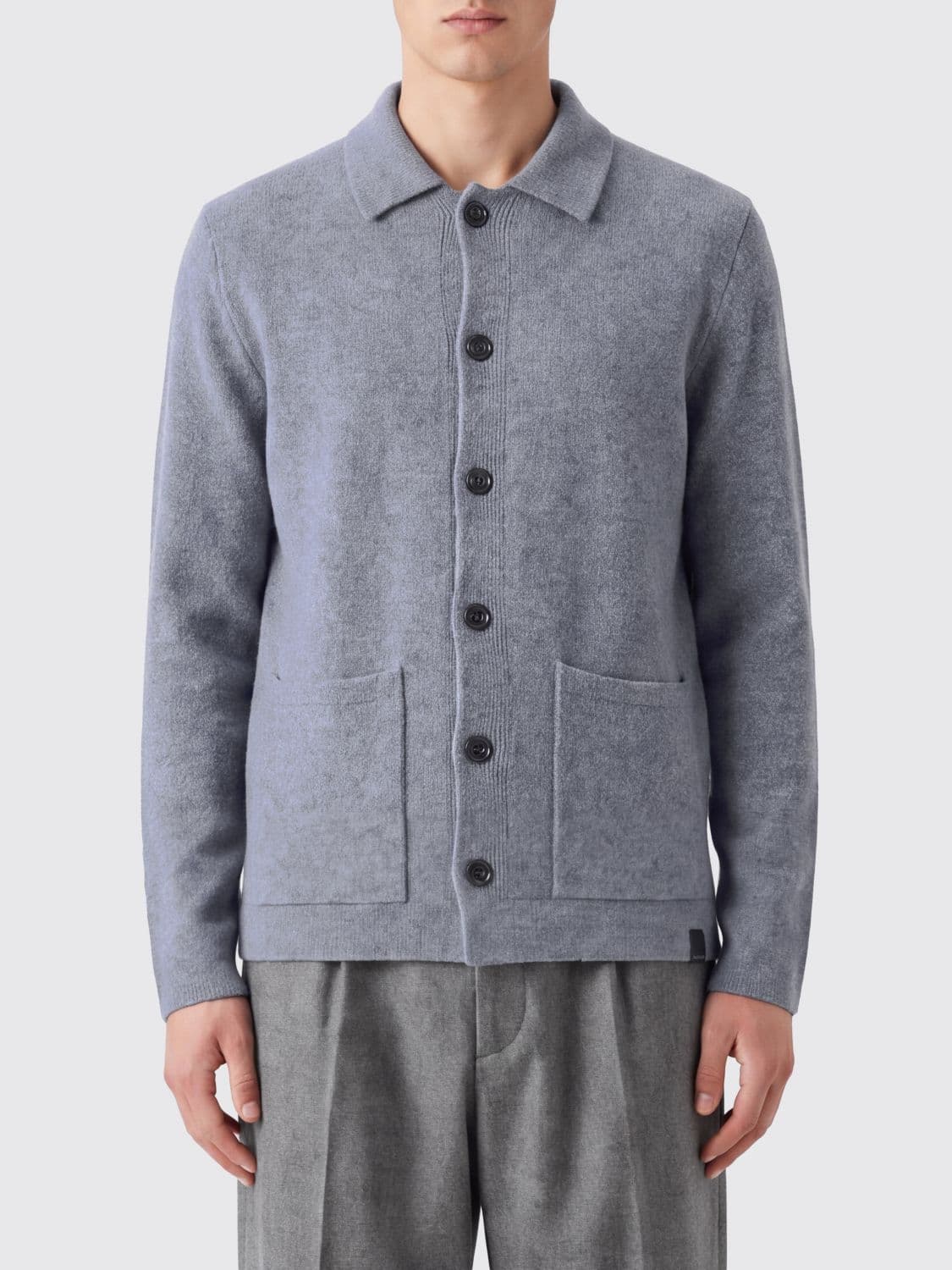 Zanone Slim Fit Virgin Wool Cardigan with Collar and Patch Pockets