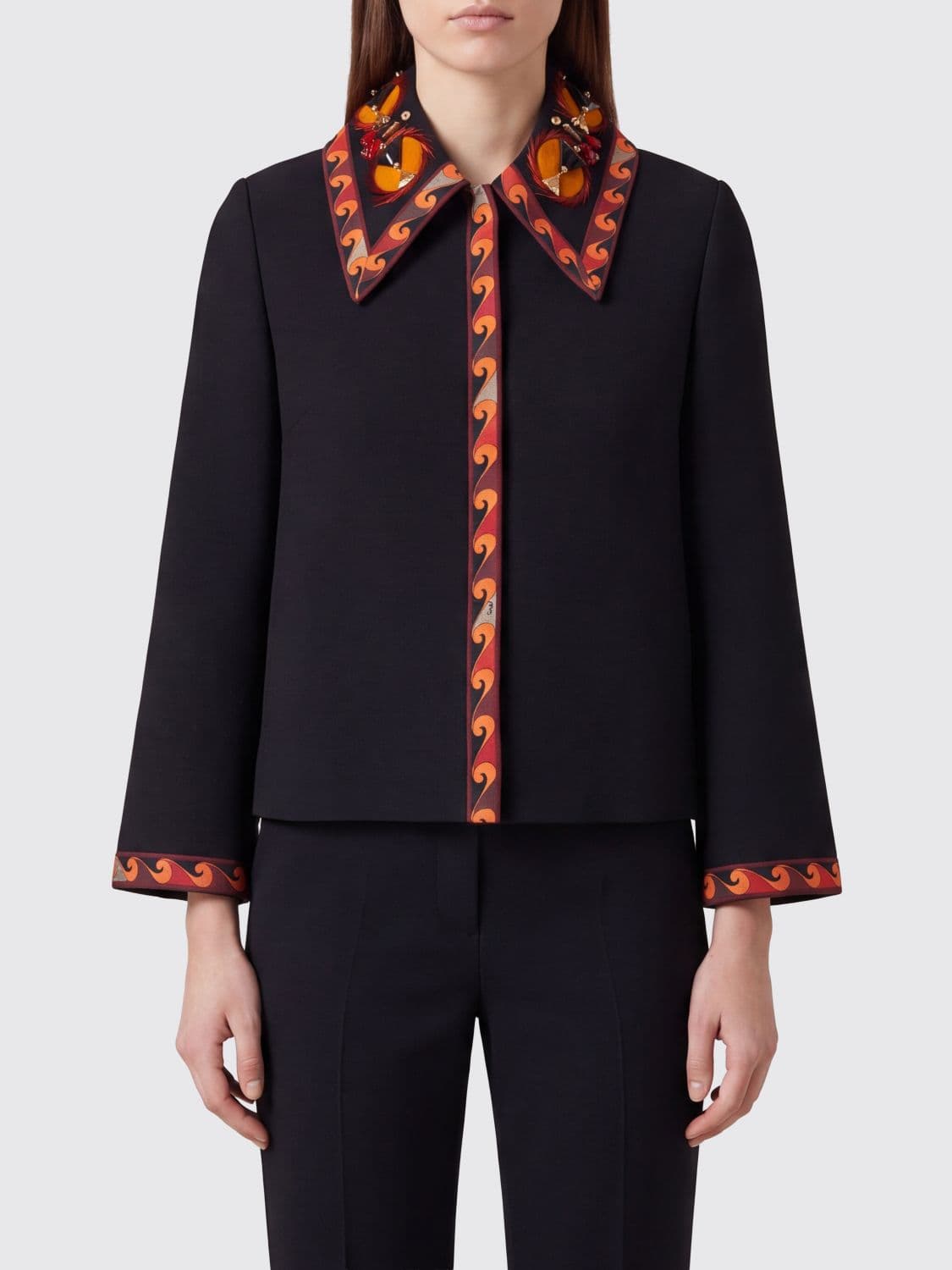 Pucci Short Cotton Jacket with Contrasting Trims and Concealed Closure · 42