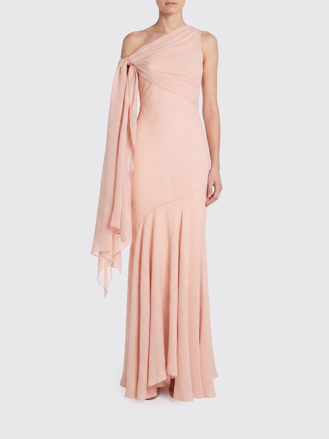 Collini Milano 1937 Desirée One-Shoulder Flared Silk Long Evening Gown