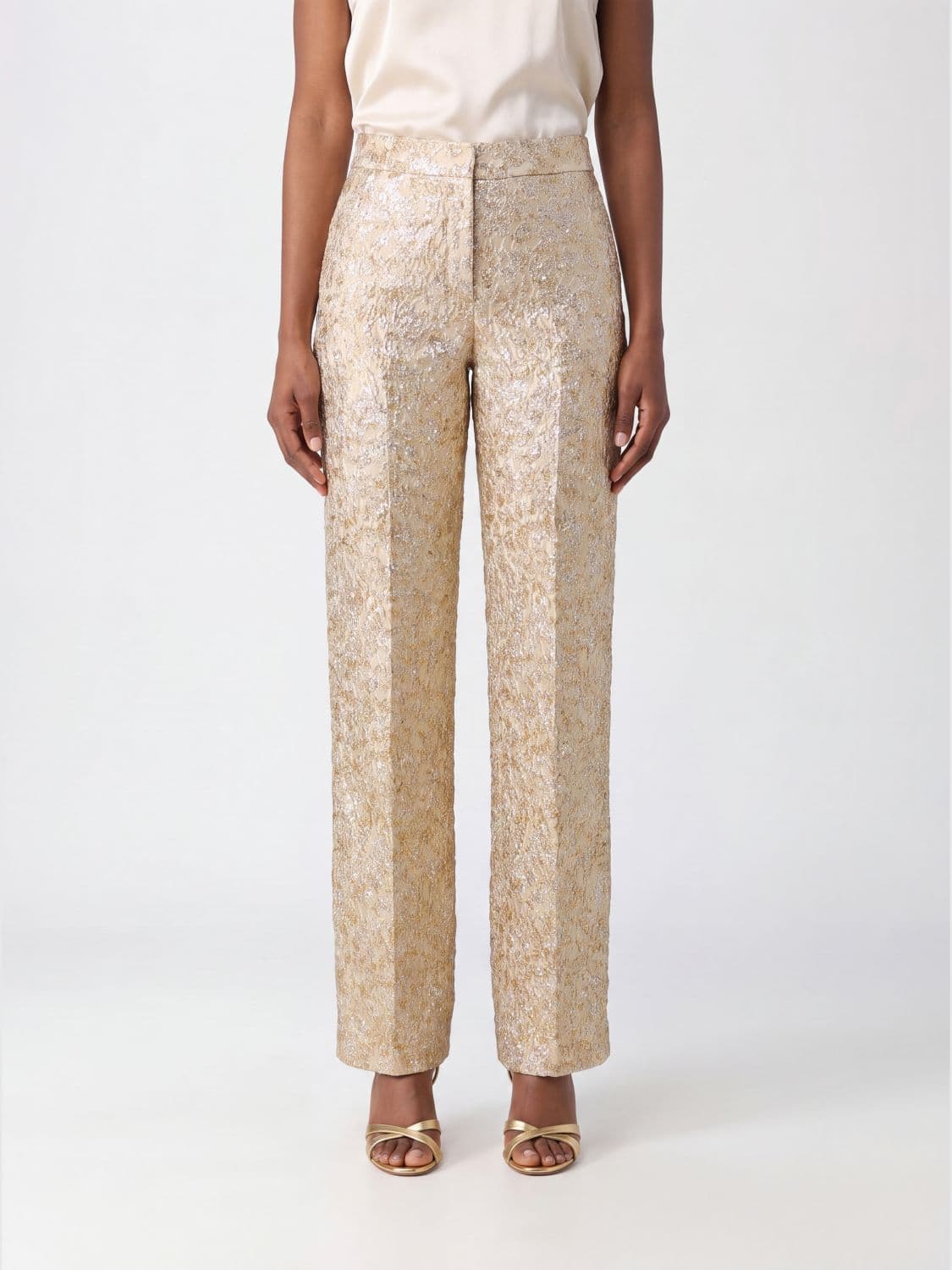Collini Milano 1937 Eos High-Waisted Straight-Leg Trousers in Lamé Crêpe