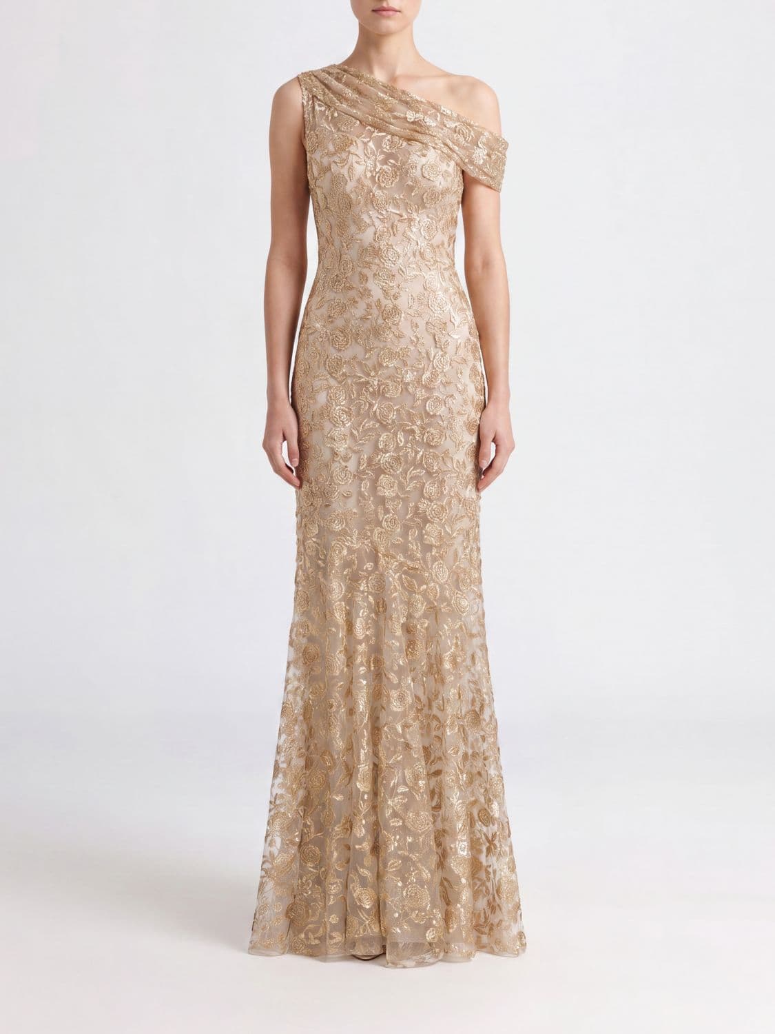 Collini Milano 1937 Anna Asymmetrical One-Shoulder Lace Long Evening Gown