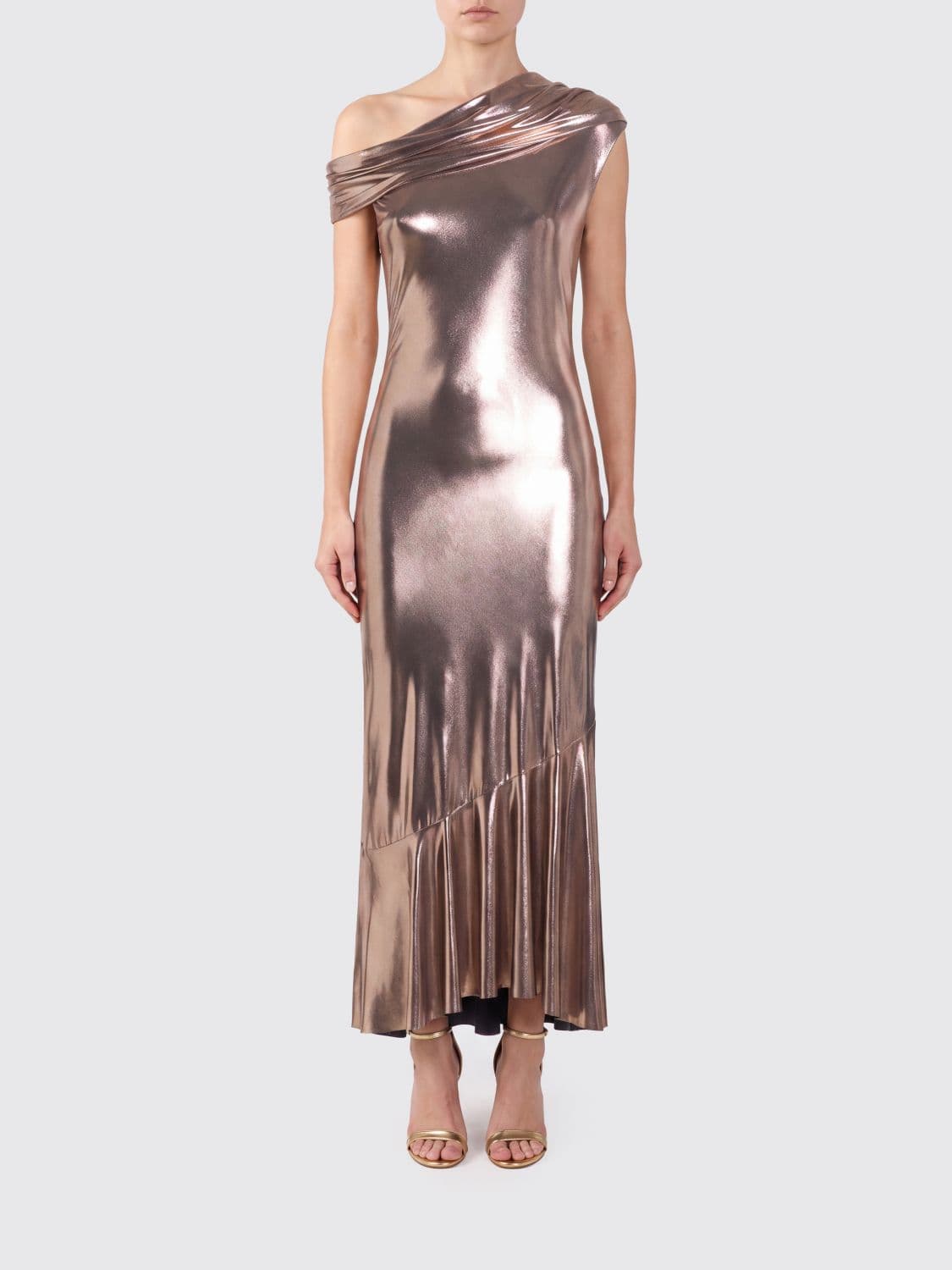 Collini Milano 1937 Anna One-Shoulder Lamé Jersey Midi Evening Dress