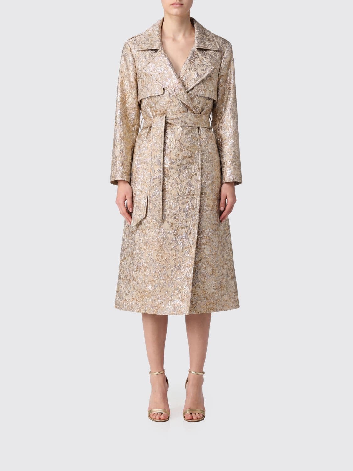 Collini Milano 1937 Robe-Style Long Trench Coat in Lurex with Waist Belt
