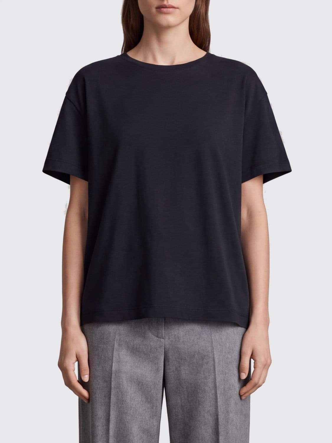 Toteme Crewneck Organic Cotton T-shirt with Dropped Shoulders