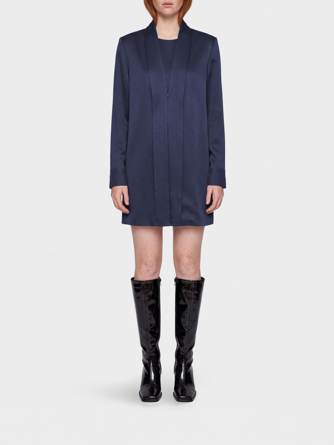 Toteme Sustainable Viscose Mini Tunic with Long Sleeves and Waist Belt