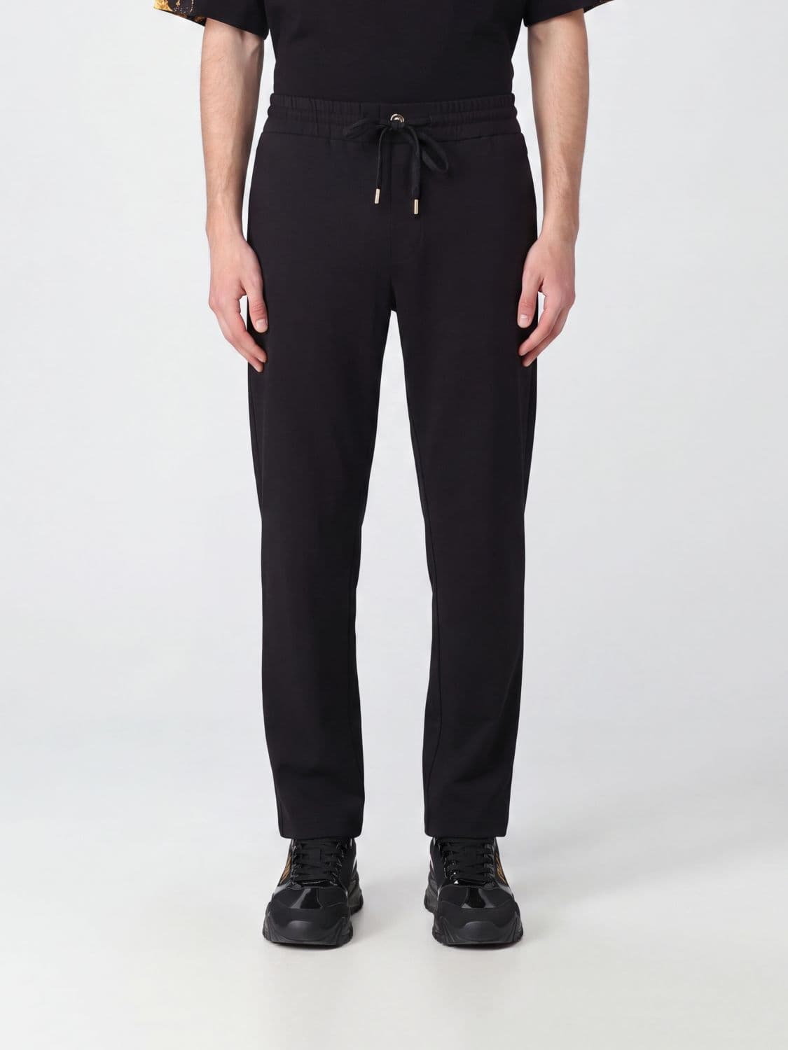 Versace Jeans Couture Slim Fit Cotton Trousers with Drawstring Waistband
