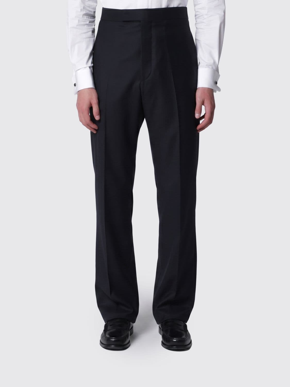 Thom Browne Slim Fit Tailored Trousers in Pure Wool with Off-Center Closure