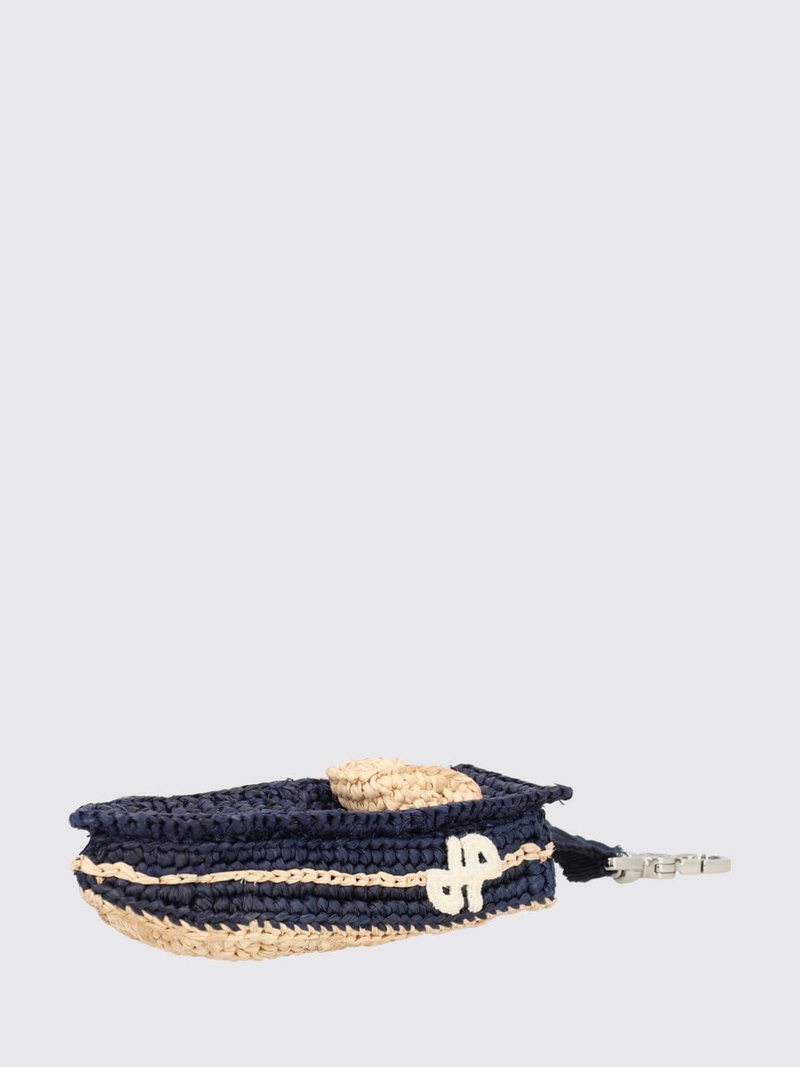 Patou Bicolor Crochet Raffia Keychain with Embroidered Logo