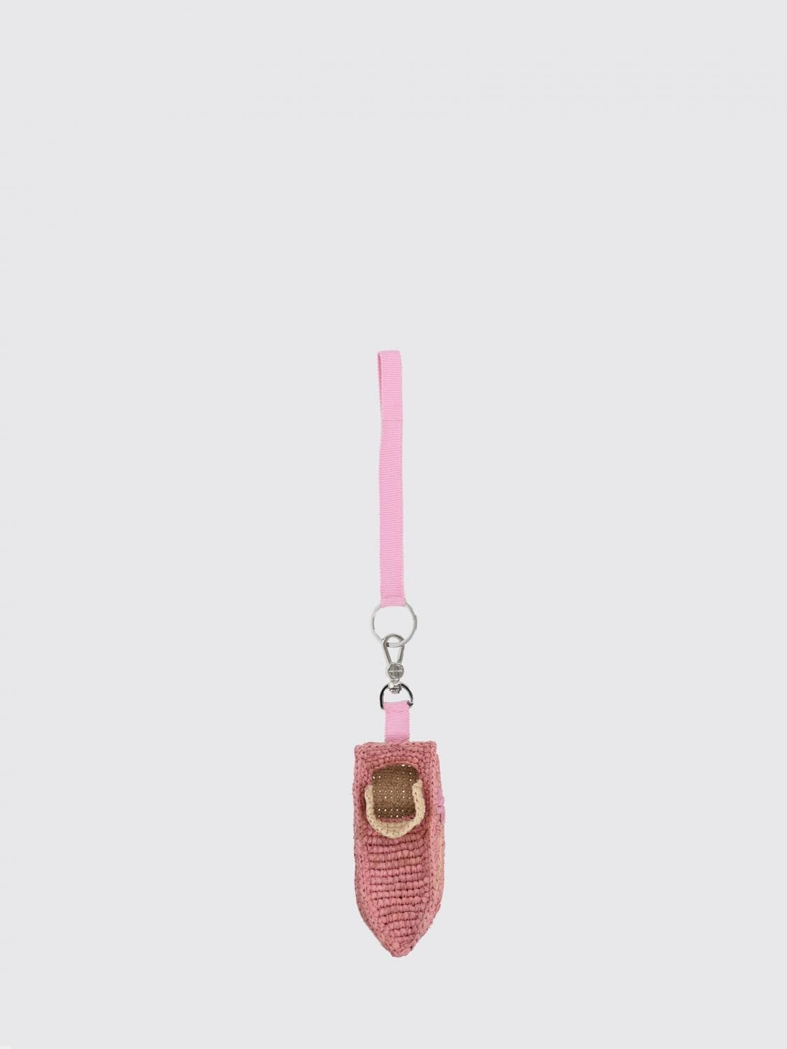 Patou Bicolor Crochet Raffia Keychain with Embroidered Logo · OS