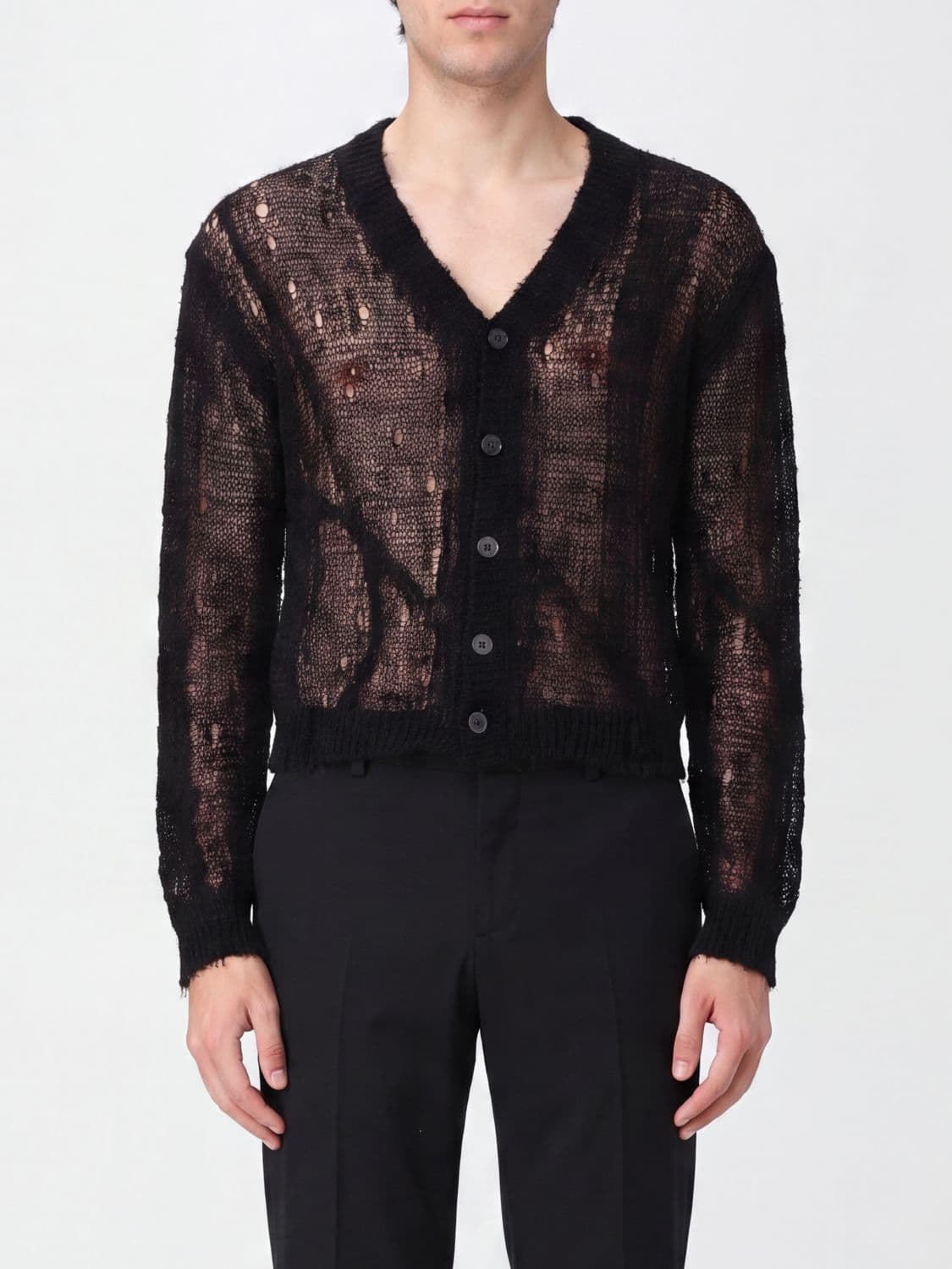 Our Legacy Academy V-Neck Distressed Linen-Blend Cardigan with Button Closure · 50