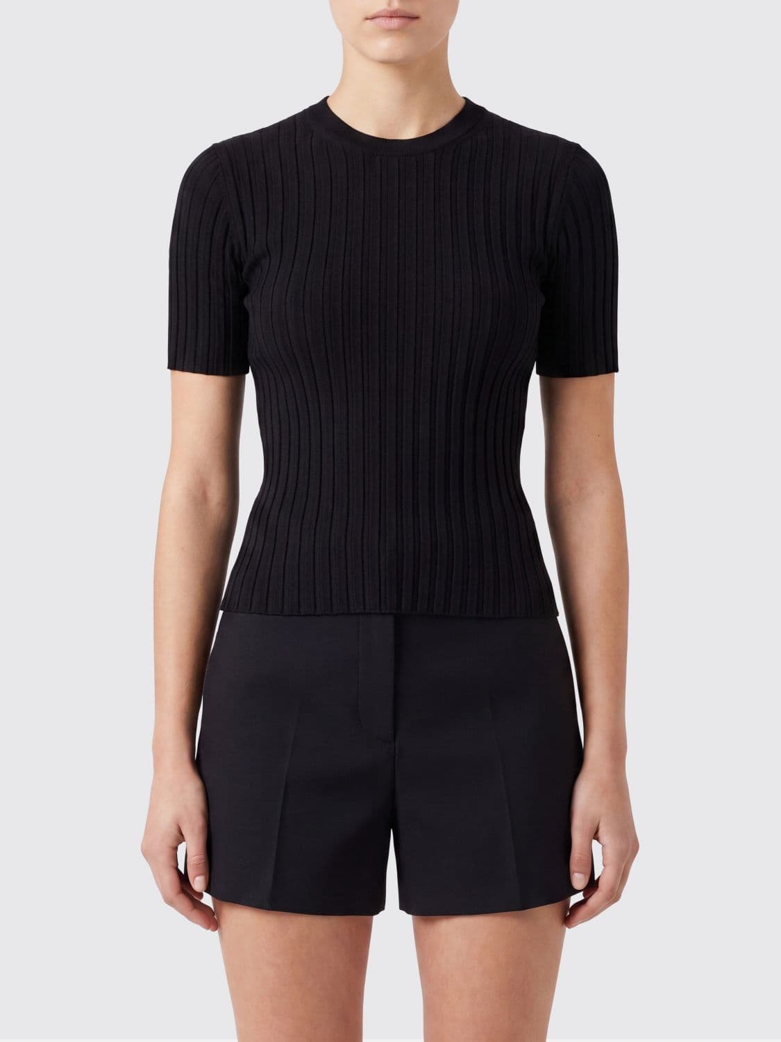 Ami Paris Slim Fit Short-Sleeved Viscose Knit Top with Ribbed Trims