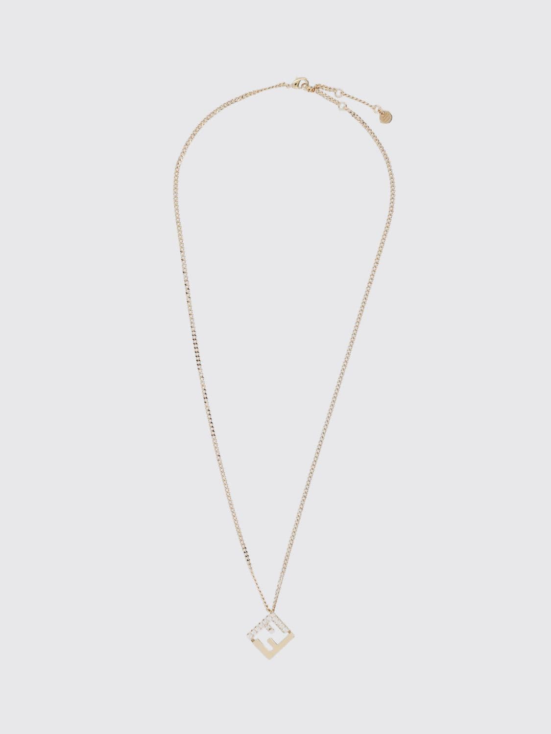 Fendi Forever FF Monogram Rhinestone Embellished Brass Necklace · OS