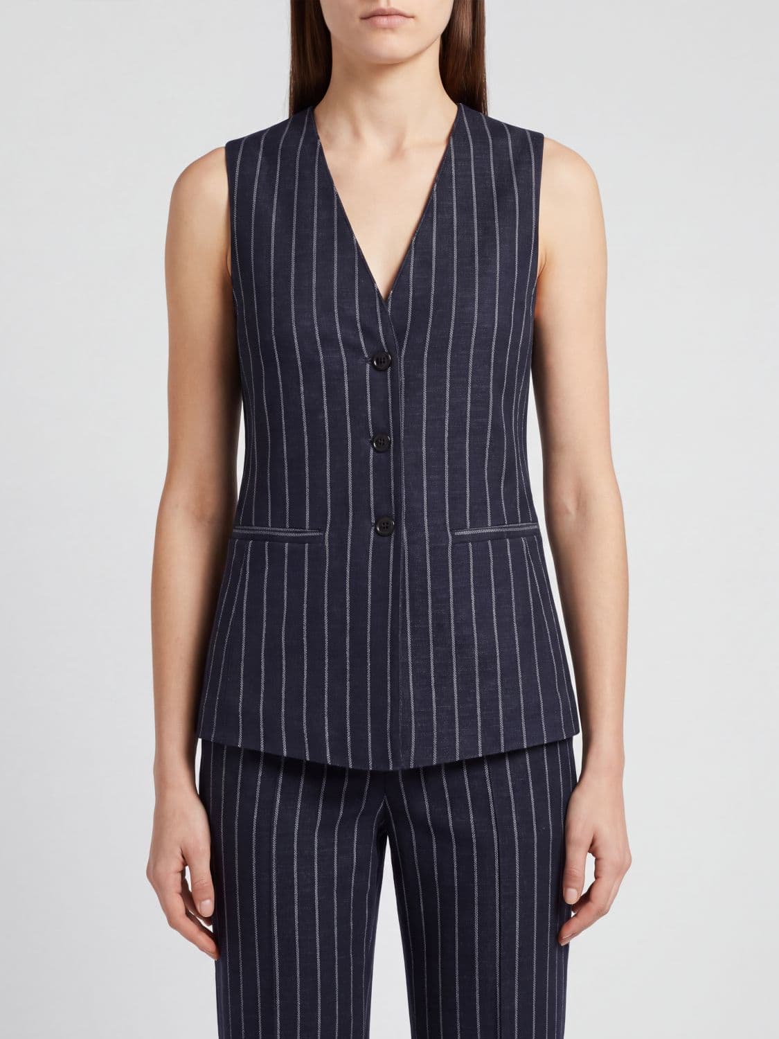 Max Mara Pinstriped Wool Blend Slim Fit Waistcoat