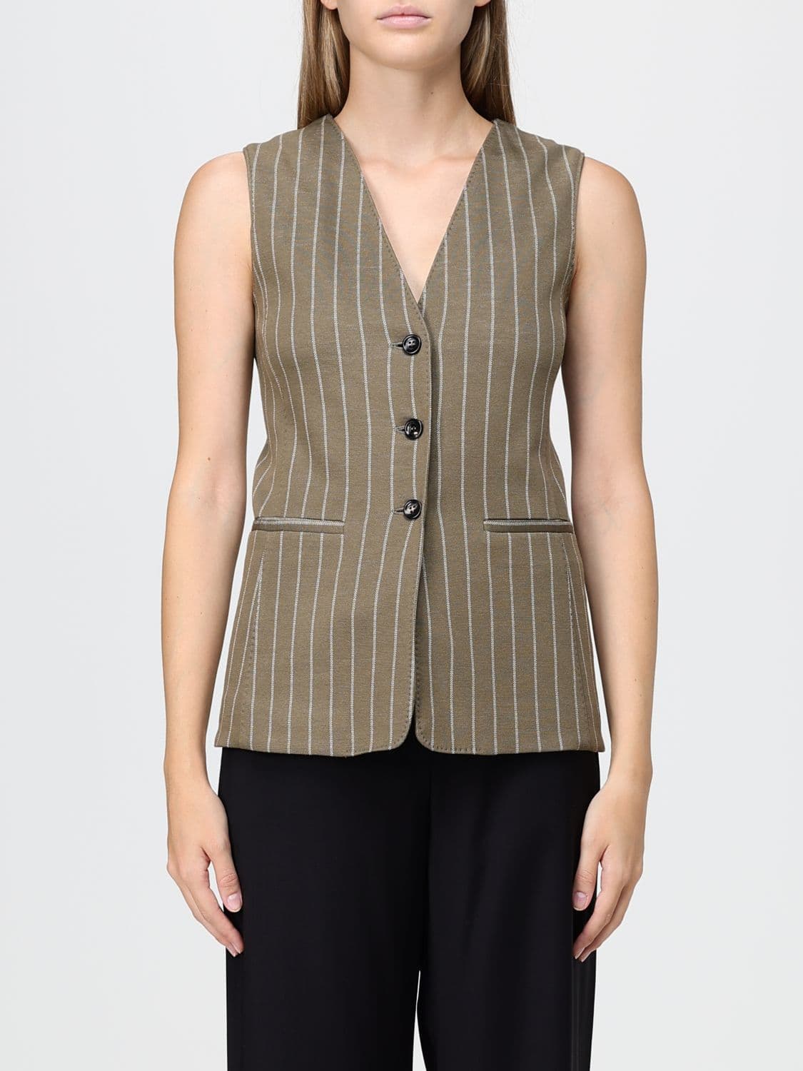 Max Mara Pinstriped Wool Blend Slim Fit Waistcoat