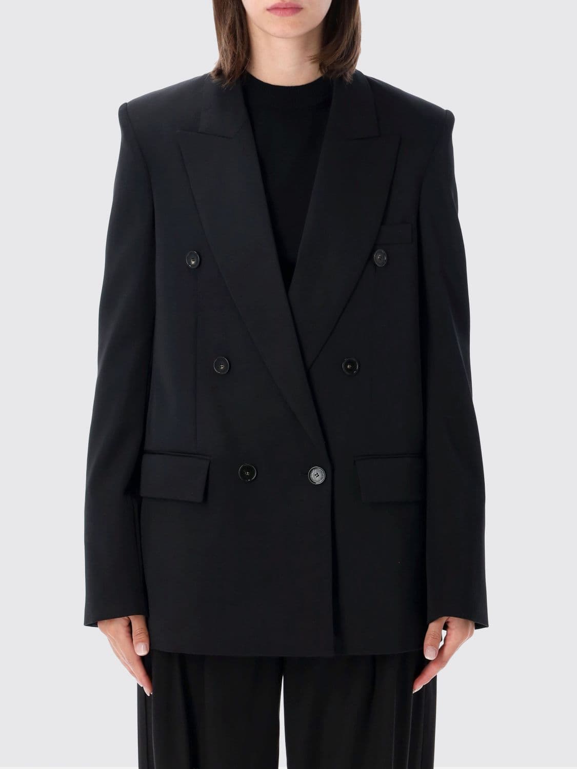Stella Mccartney Double-Breasted Relaxed Fit Blazer in Pure Wool with Padded Shoulders