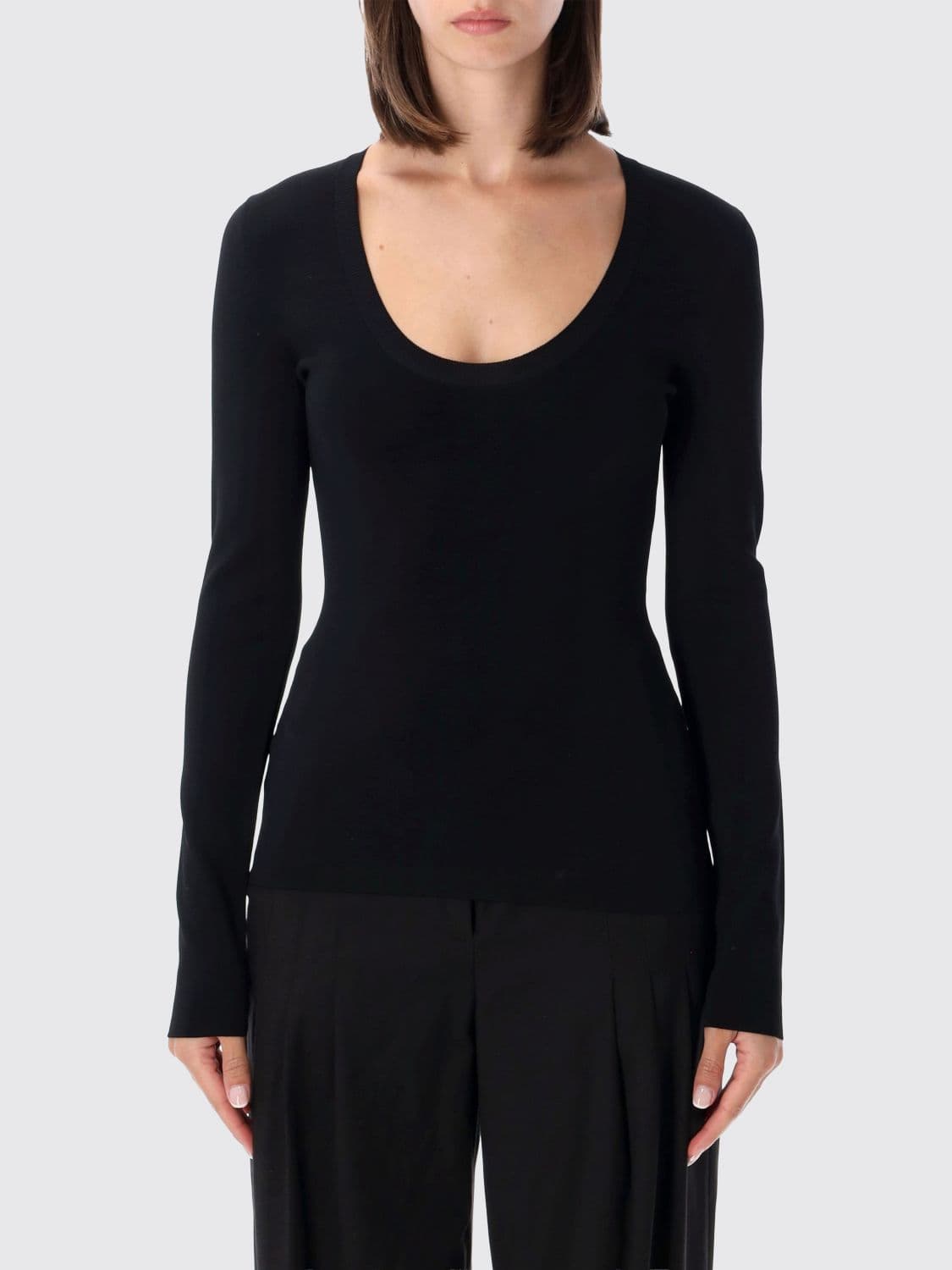 Stella Mccartney Slim Fit Long-Sleeved U-Neck Viscose Blend Knit Top