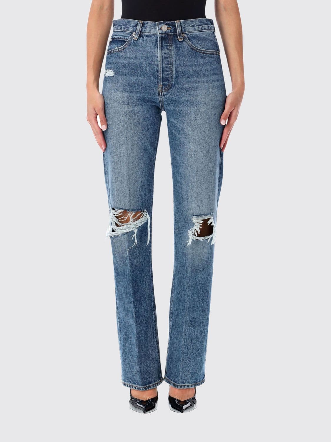 Frame The Vertical High-Waisted Straight-Leg Distressed Denim Jeans
