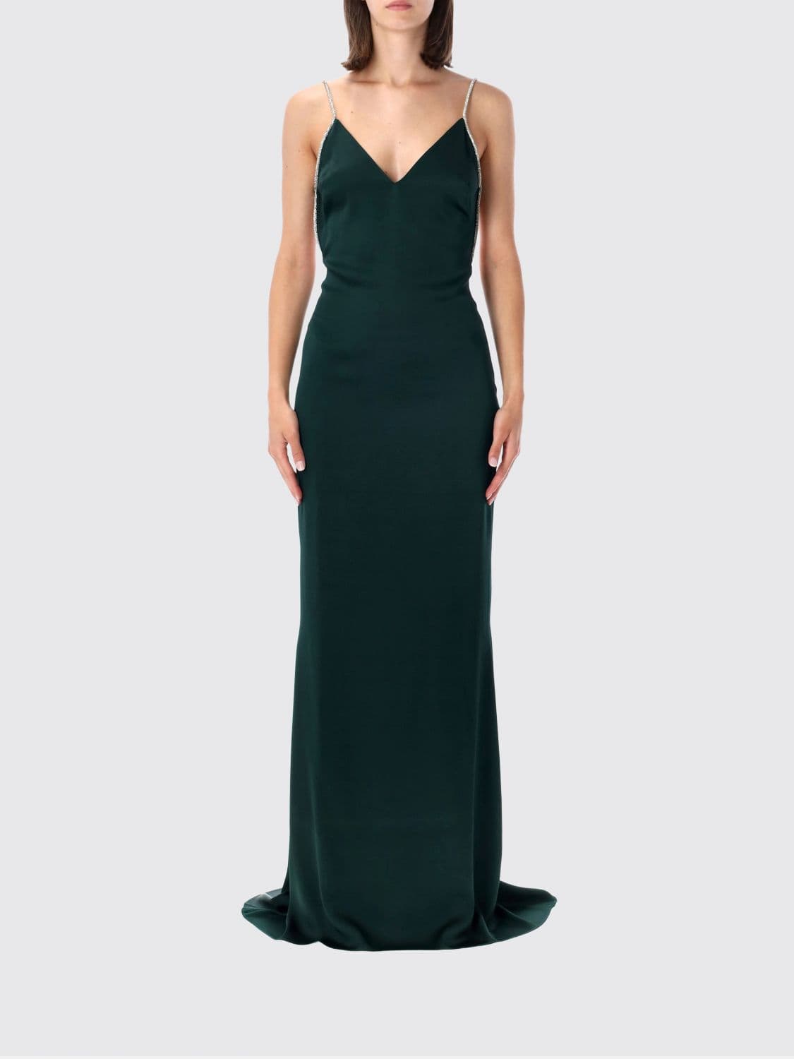 Tom Ford Long Satin Evening Gown with Jewelled Straps and Train · 40
