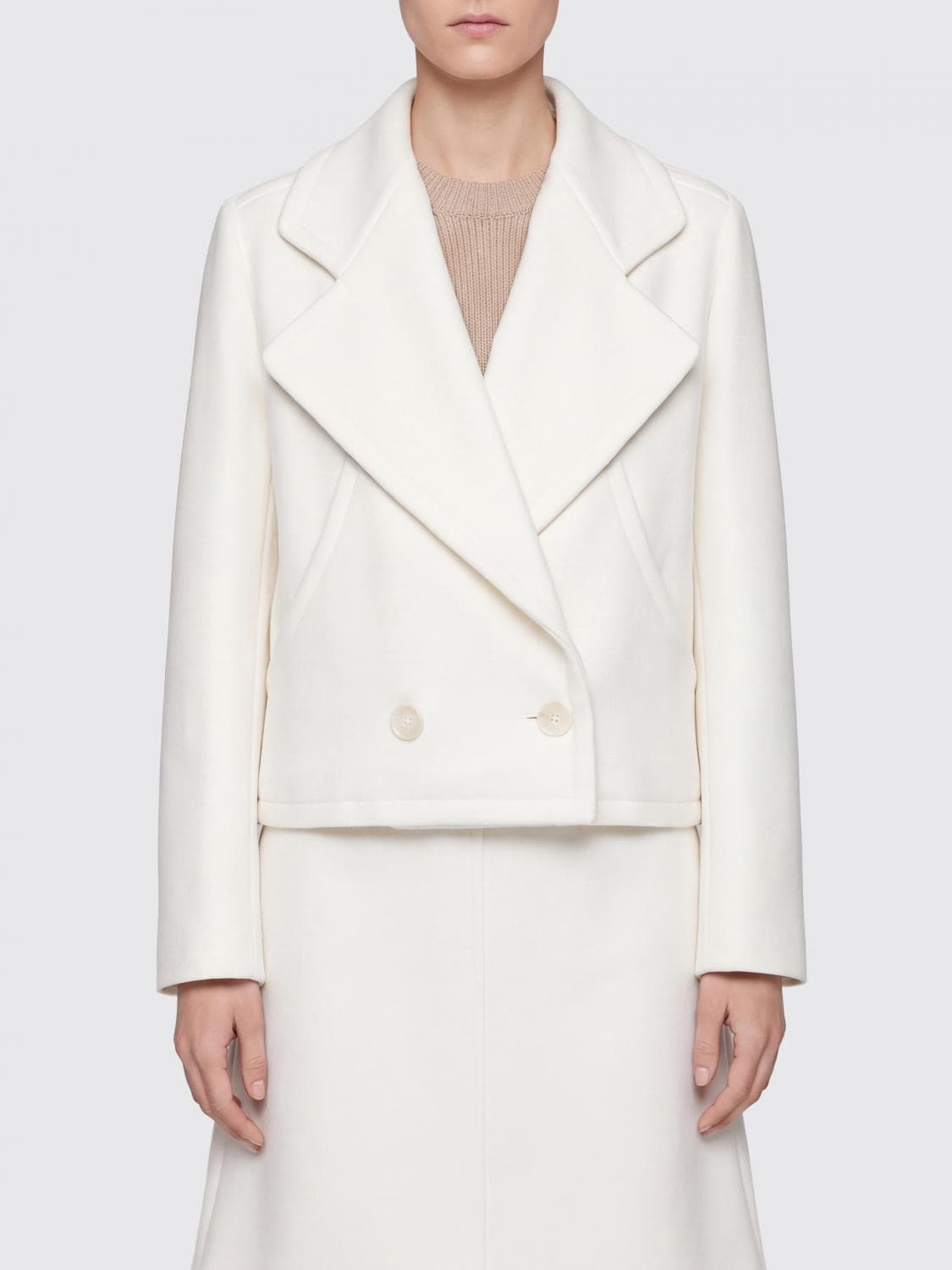 Stella Mccartney Double-Breasted Short Coat in Pure Wool with Classic Lapels