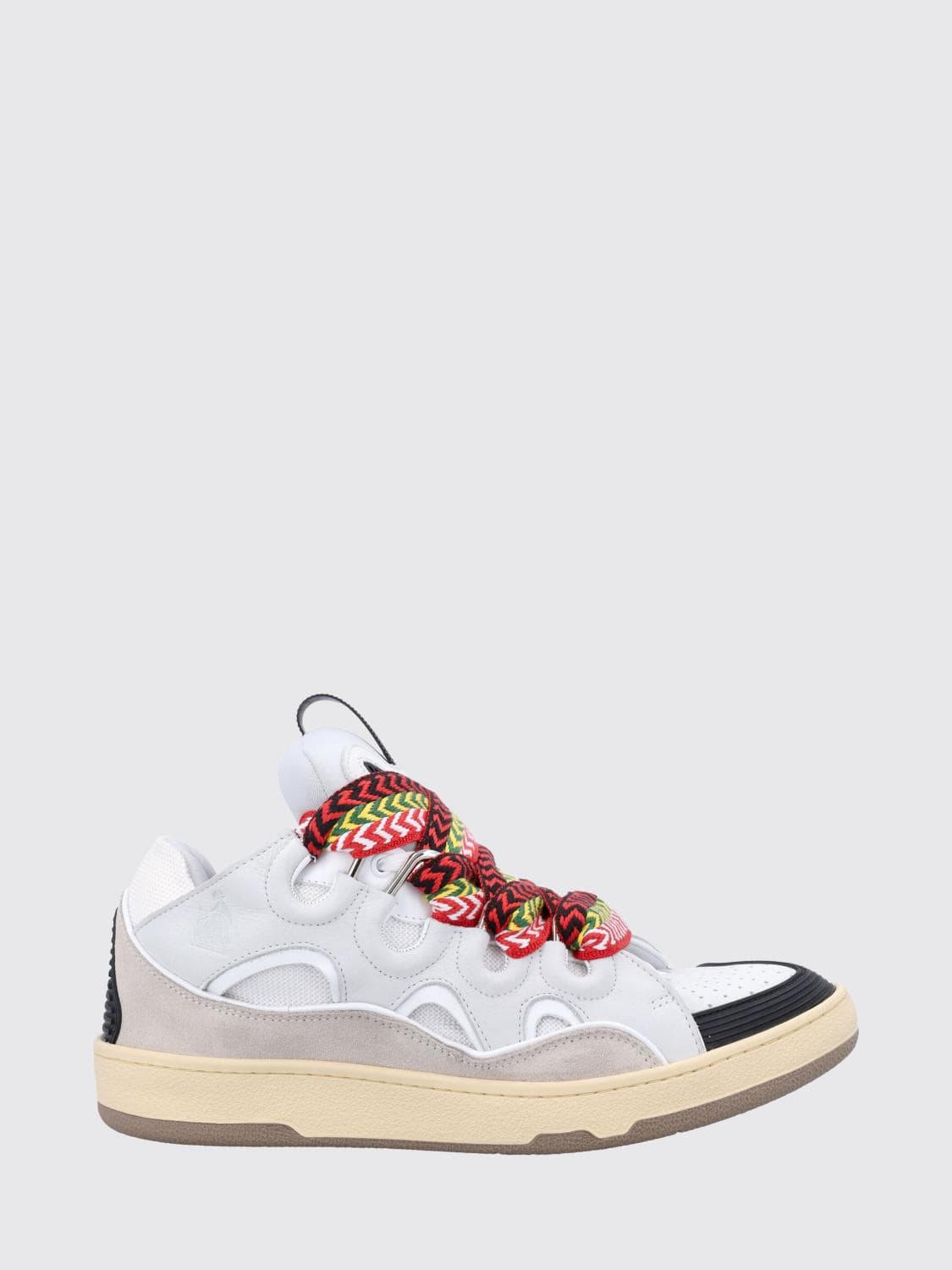 Lanvin Curb Low-Top Sneakers in Leather and Mesh with Oversized Laces