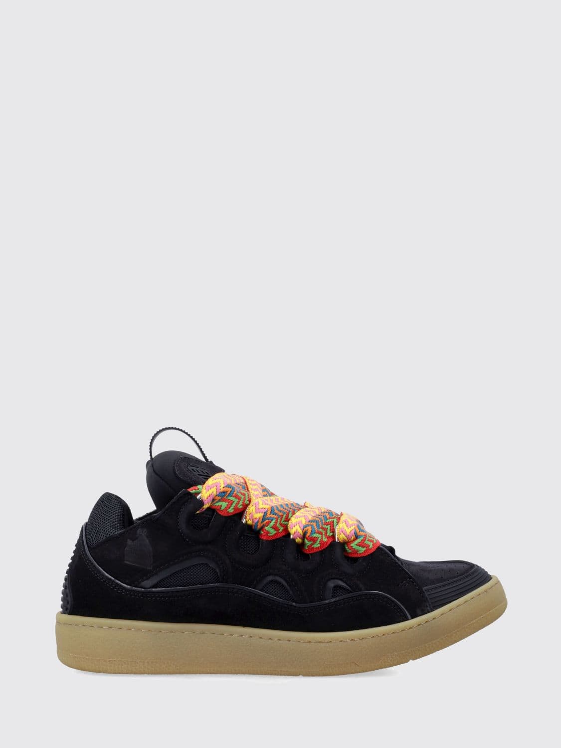 Lanvin Curb Low-Top Sneakers in Leather and Mesh with Oversized Laces