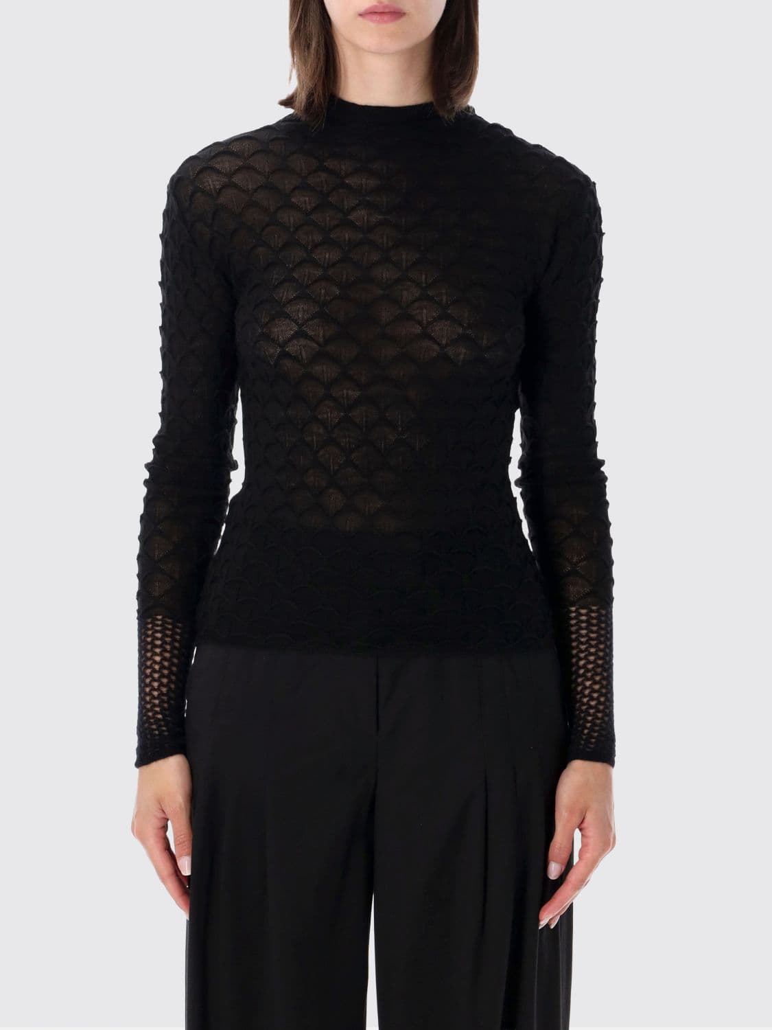Lanvin Long-Sleeved Knit Top in Wool and Mohair with High Neck