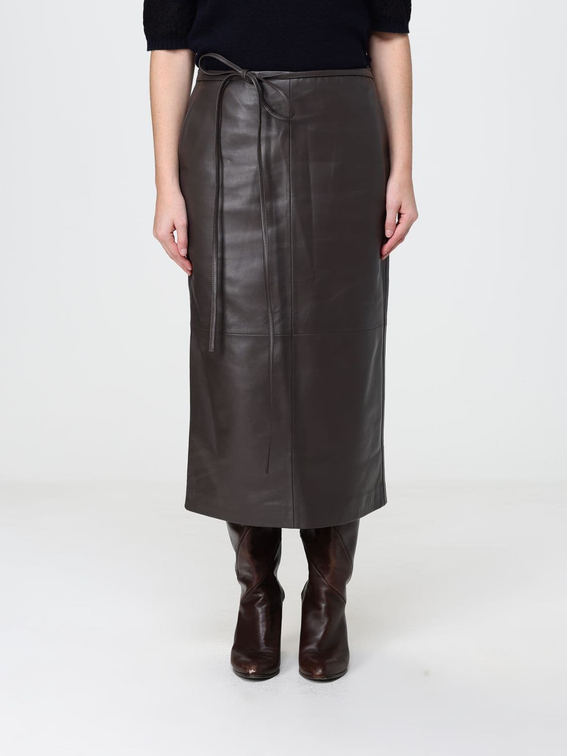 Alberta Ferretti High-Waisted Midi Pencil Skirt in Sheepskin Leather