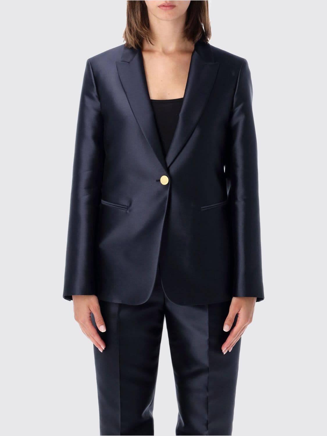 Alberta Ferretti Cropped Single-Breasted Satin Blazer with One-Button Closure