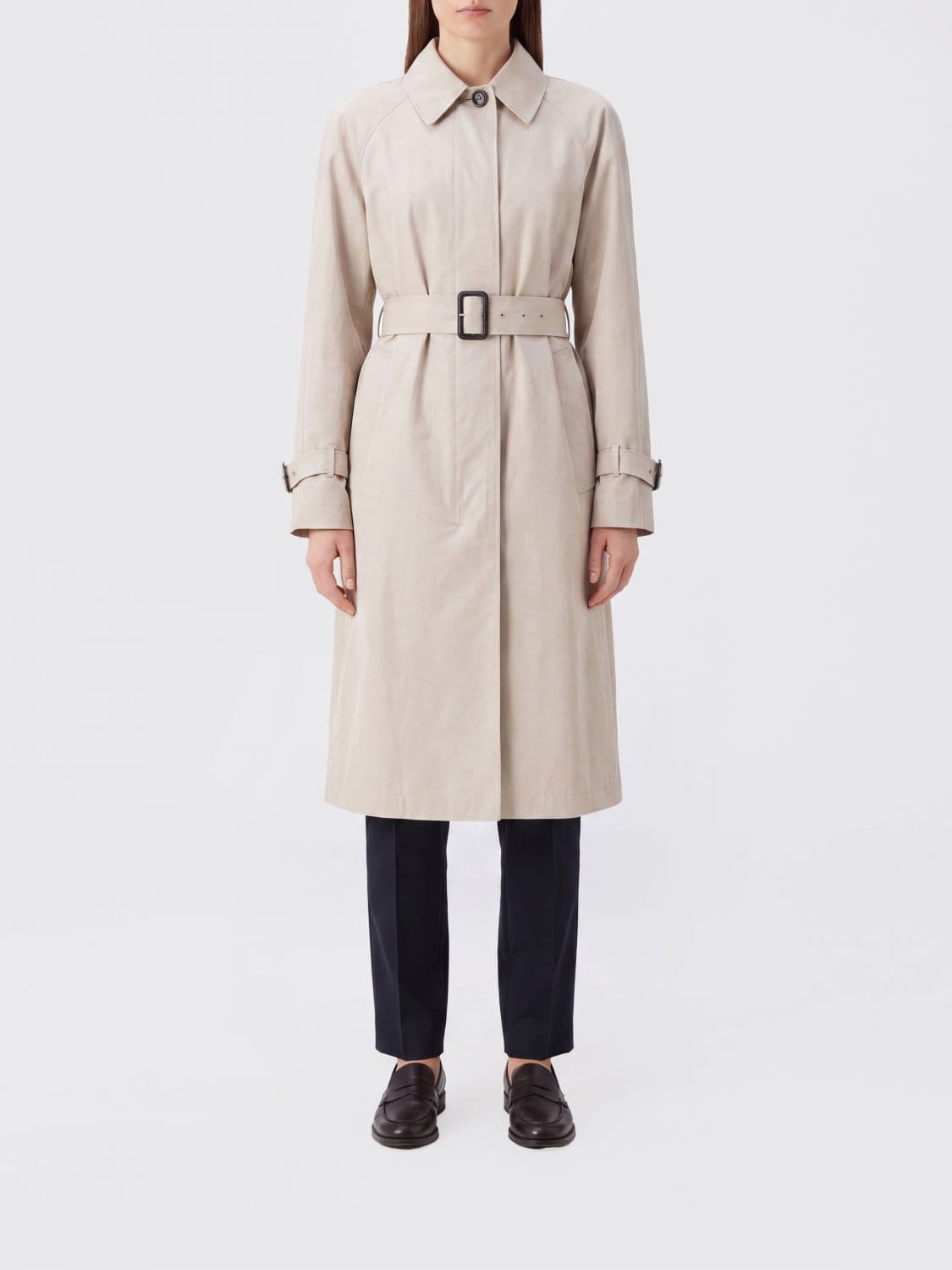 's Max Mara Single-Breasted Long Cotton Trench Coat with Adjustable Belt