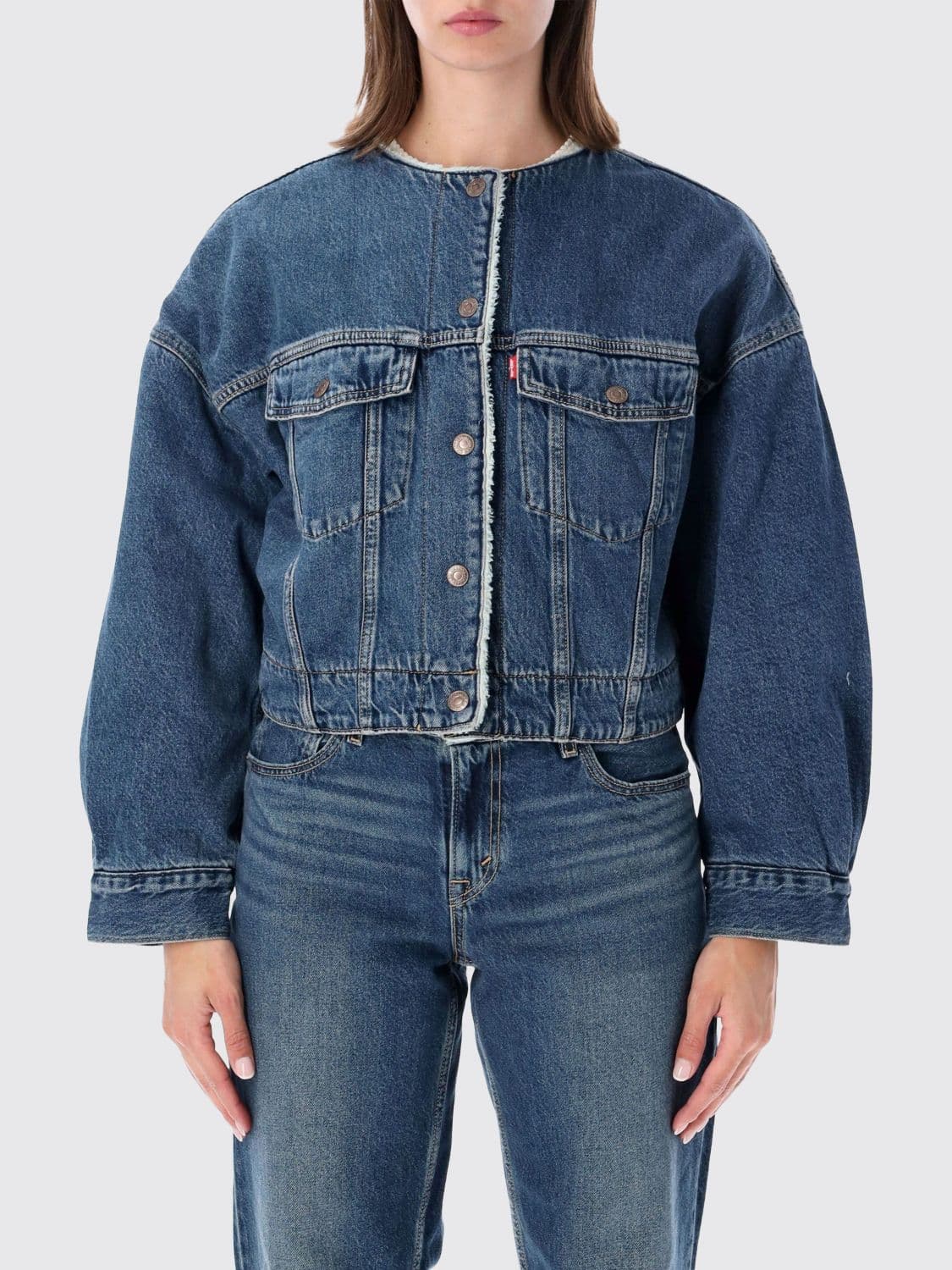 Levi's Cropped Trucker Denim Jacket with Sherpa Lining and Balloon Sleeves