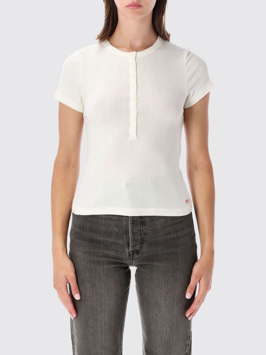Levi's Henley Slim Fit Perforated Cotton T-Shirt with Logo
