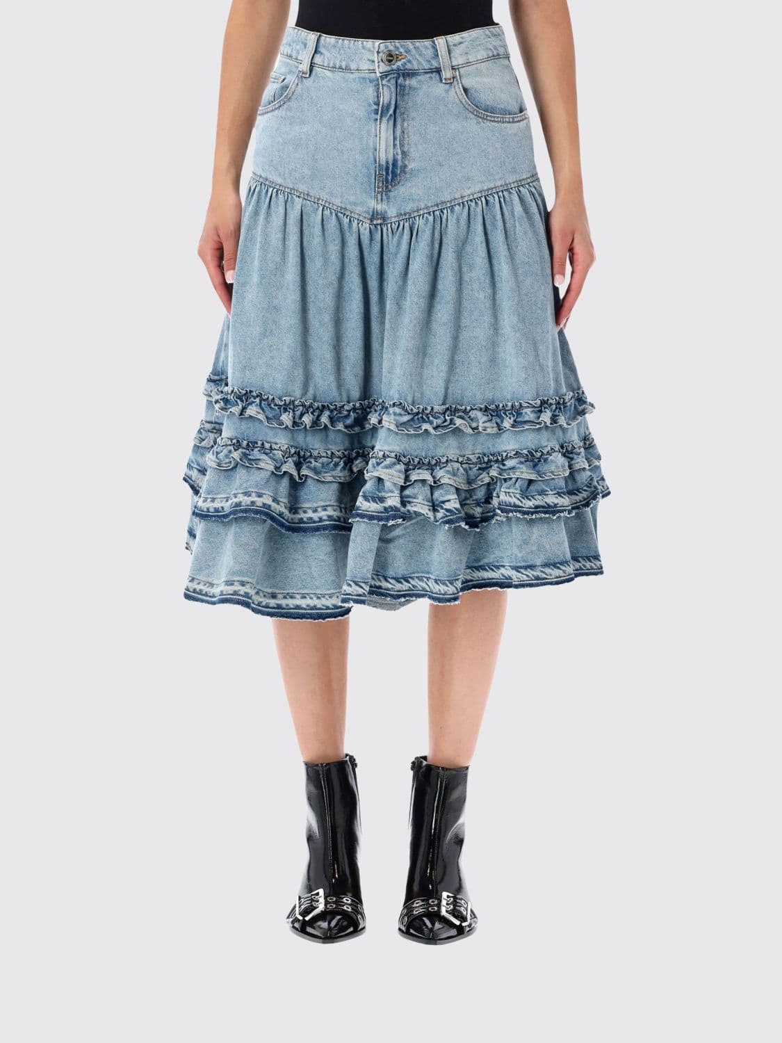 Ganni High-Waisted A-Line Midi Skirt in Organic Cotton Denim · 36