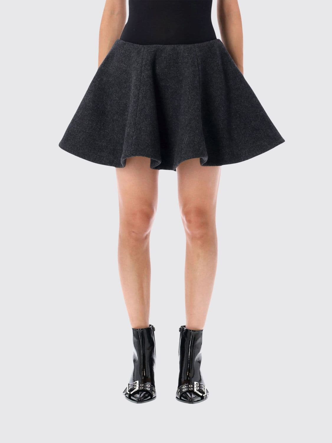Ganni A-Line Mini Skirt in Recycled Wool Blend with Elastic Waist