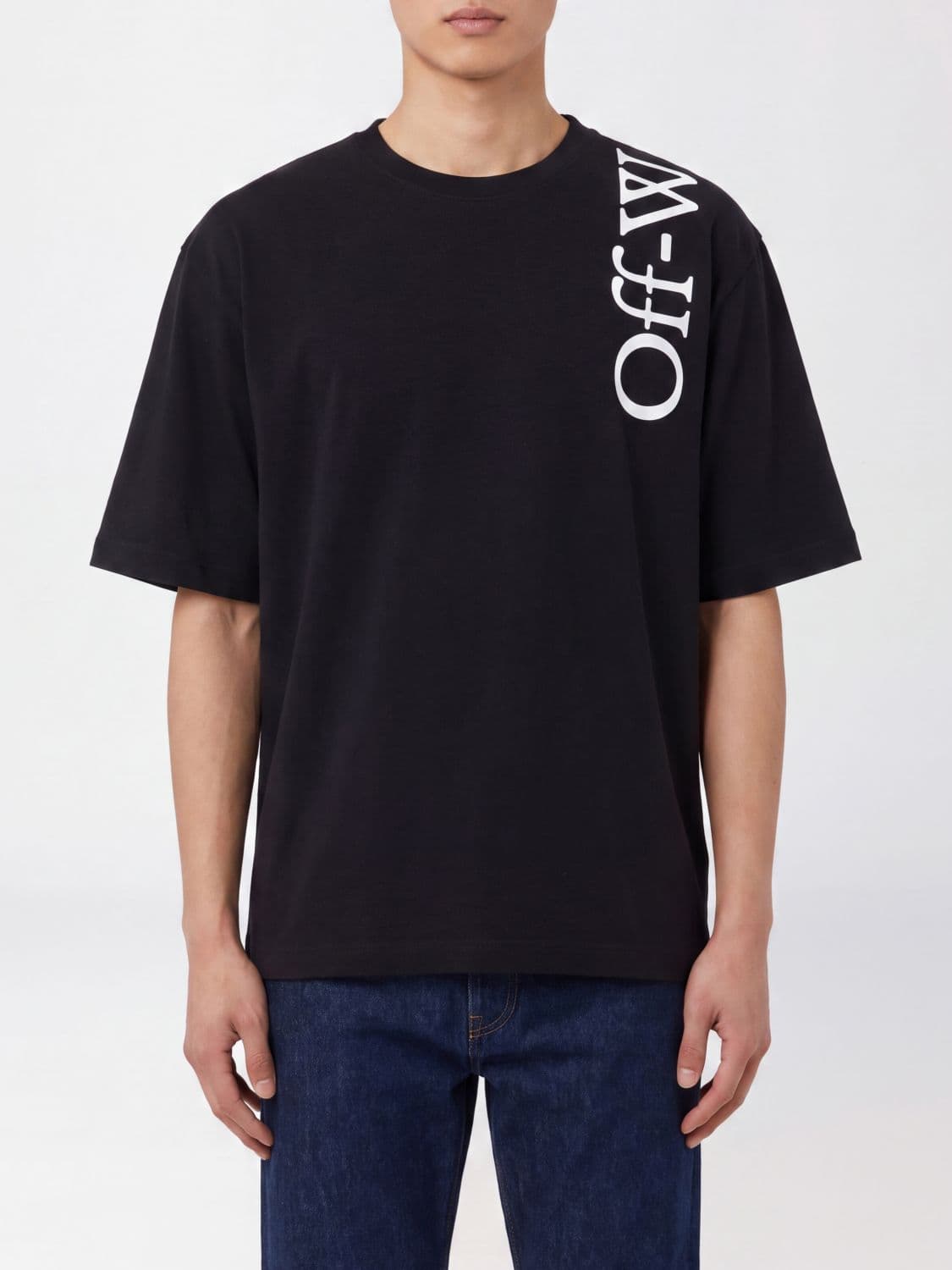 Off-White Contrast Logo Cotton T-shirt with Dropped Shoulders